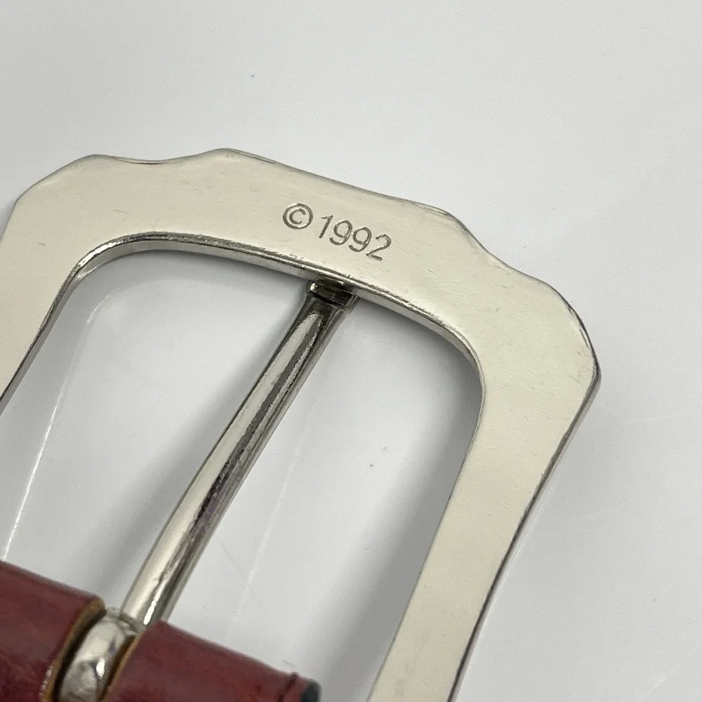 Vintage 1992 Tony Lama Leather Belt 38 Model 7609L Burgundy Silver Buckle READ